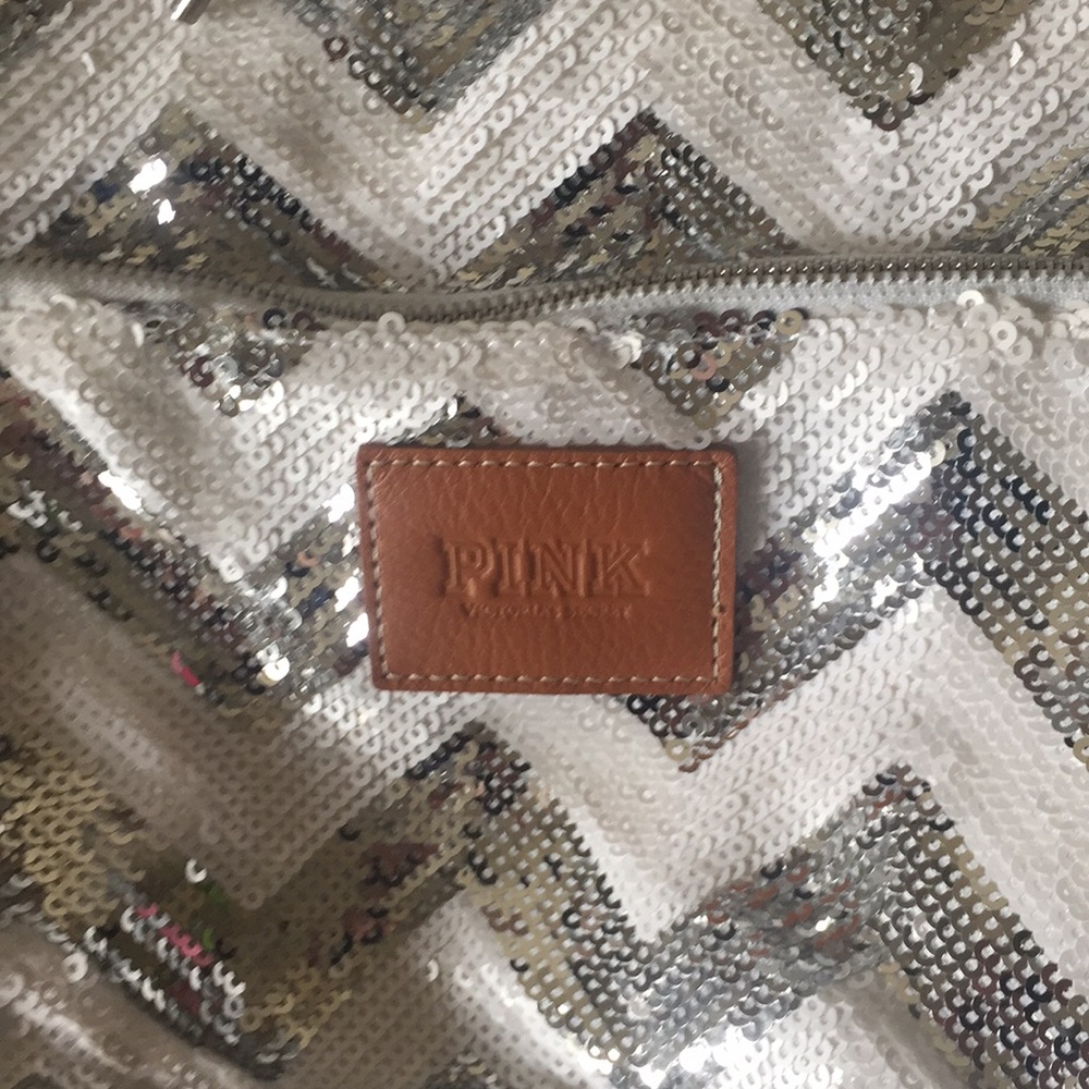 VS PINK Sequined Silver and White Chevron Backpack - Picture 4 of 4